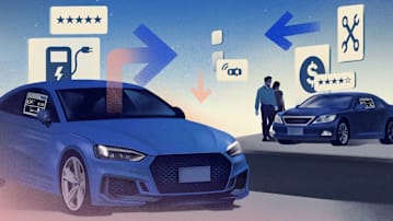 Couple walking around car dealership